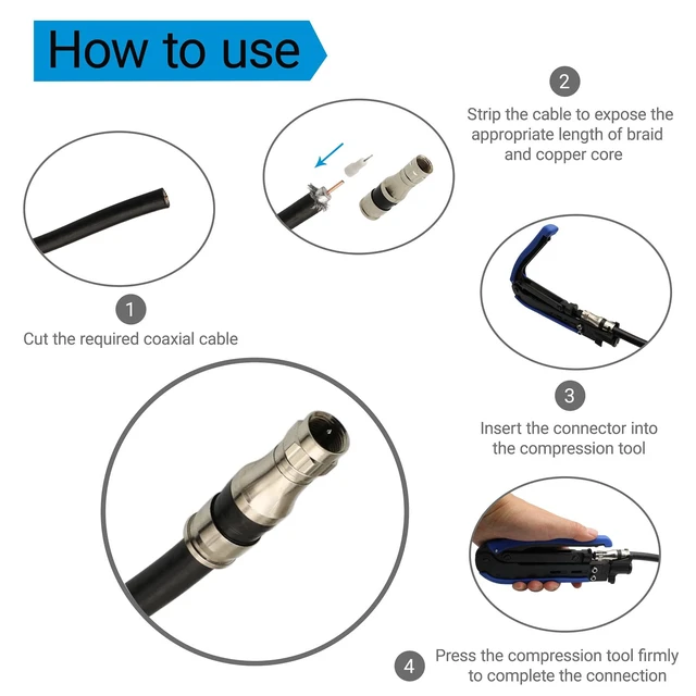 Alt view image 6 of 7 - 10Pcs F Type RG11 Compression Connectors,Compression Coax Connectors Fittings RG11 Wire Connector with Weather Seal O Ring