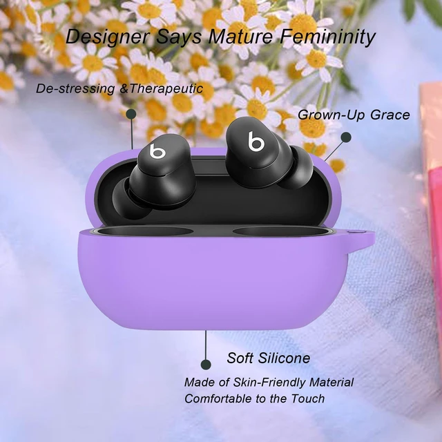 Alt view image 5 of 7 - Protective Case for Beats Solo Buds Case Cover with Cute Cherry Charm Heart Keychain, Soft Silicone Daisy Key Chains Accessories for New Beats Solo Charging Case Earbuds Lavender Purple