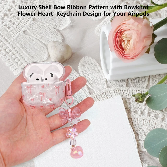 Alt view image 2 of 7 - for Airpods 4 Case Clear,Cute Shell Girly Bow Tie Kawaii Heart Protective Soft TP for Airpods 4th Generation Case Cover with Bowknot Flower Heart Keychain&Cleaning Pen Women Girls