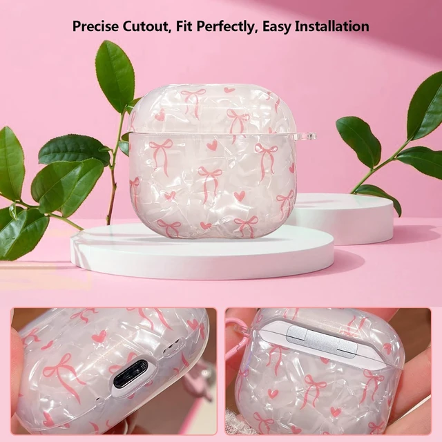 Alt view image 5 of 7 - for Airpods 4 Case Clear,Cute Shell Girly Bow Tie Kawaii Heart Protective Soft TP for Airpods 4th Generation Case Cover with Bowknot Flower Heart Keychain&Cleaning Pen Women Girls