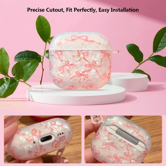 Alt view image 4 of 7 - for Airpods 4 Case Clear,Cute Shell Girly Bow Tie Kawaii Ribbon Protective Soft TP for Airpods 4th Generation Case Cover with Bowknot Flower Heart Keychain&Cleaning Pen Women Girls