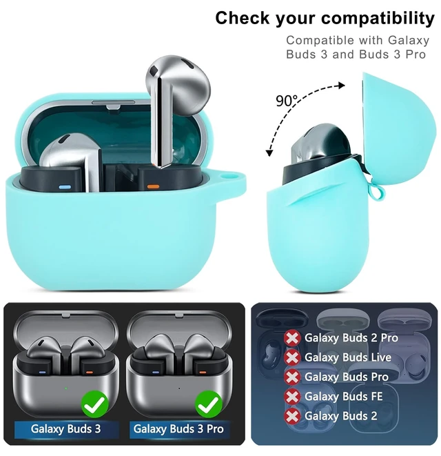Alt view image 3 of 7 - Compatible with Samsung Galaxy Buds 3 Case, Silicone Protective Cover for Galaxy Buds 3 Pro With Bracelet Keychain (Mint Green)