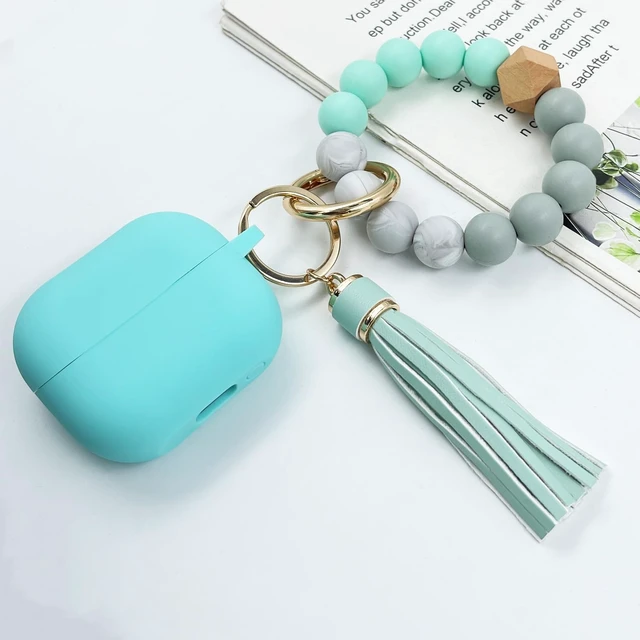 Alt view image 4 of 7 - Compatible with Samsung Galaxy Buds 3 Case, Silicone Protective Cover for Galaxy Buds 3 Pro With Bracelet Keychain (Mint Green)
