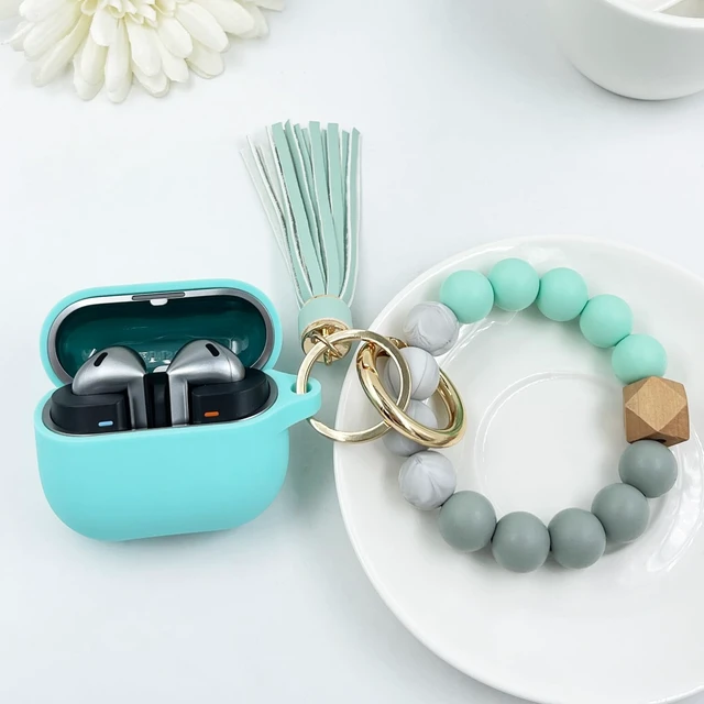 Alt view image 6 of 7 - Compatible with Samsung Galaxy Buds 3 Case, Silicone Protective Cover for Galaxy Buds 3 Pro With Bracelet Keychain (Mint Green)