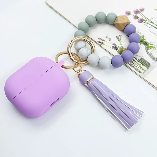 Alt view image 2 of 7 - Compatible with Samsung Galaxy Buds 3 Case, Silicone Protective Cover for Galaxy Buds 3 Pro With Bracelet Keychain (Light Purple)