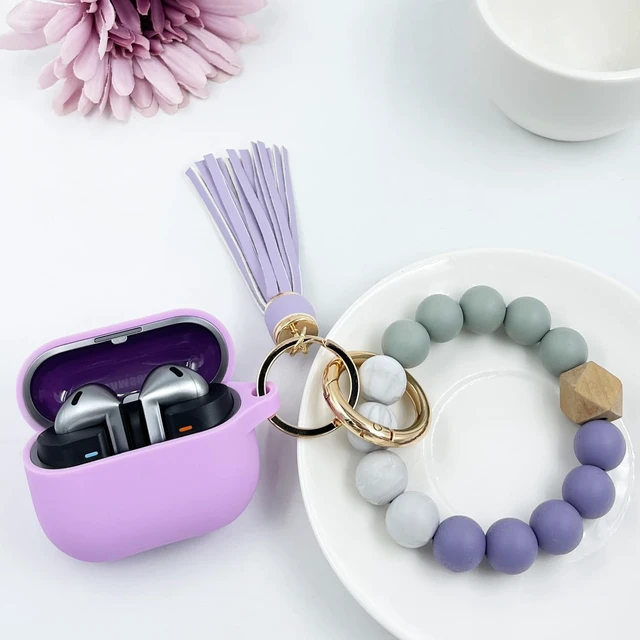 Alt view image 6 of 7 - Compatible with Samsung Galaxy Buds 3 Case, Silicone Protective Cover for Galaxy Buds 3 Pro With Bracelet Keychain (Light Purple)