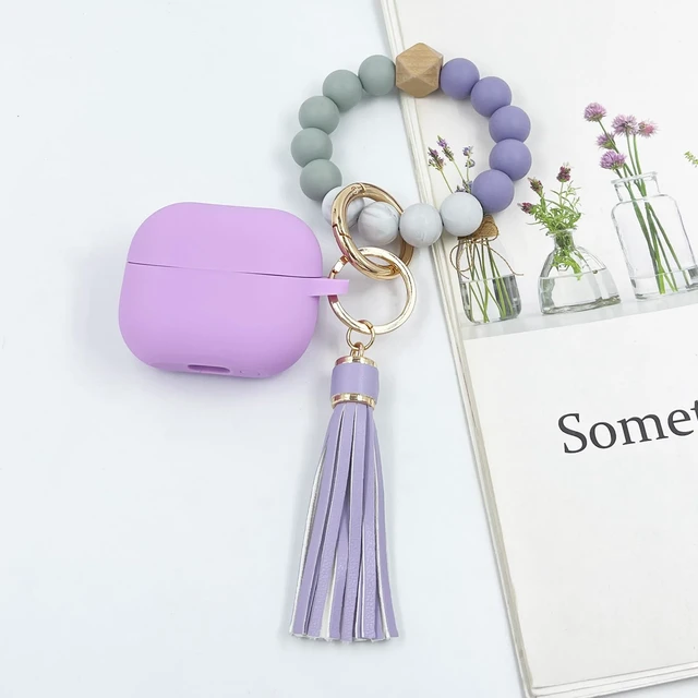Alt view image 5 of 7 - Compatible with Samsung Galaxy Buds 3 Case, Silicone Protective Cover for Galaxy Buds 3 Pro With Bracelet Keychain (Light Purple)