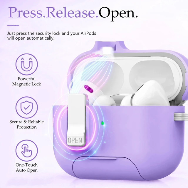Alt view image 4 of 7 - for AirPods Pro 3 Case Magnetic & Safty Lock Phone Stand Purple Compatible with Air Pods Pro 3rd Generation Hard Shell for Women Girls with Cute Bling Girly Flower Keychain Charm Strap
