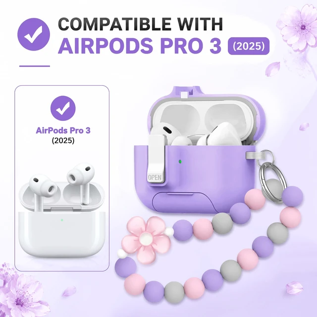 Alt view image 2 of 7 - for AirPods Pro 3 Case Magnetic & Safty Lock Phone Stand Purple Compatible with Air Pods Pro 3rd Generation Hard Shell for Women Girls with Cute Bling Girly Flower Keychain Charm Strap