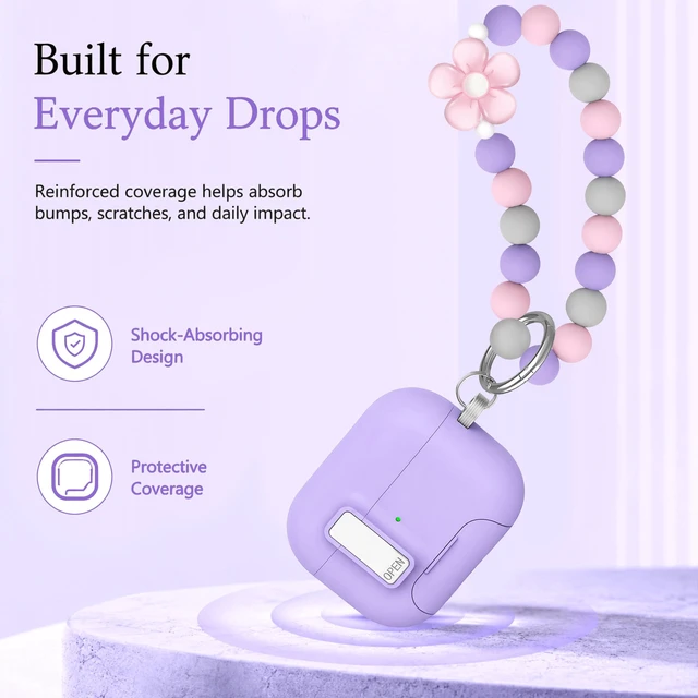 Alt view image 3 of 7 - for AirPods Pro 3 Case Magnetic & Safty Lock Phone Stand Purple Compatible with Air Pods Pro 3rd Generation Hard Shell for Women Girls with Cute Bling Girly Flower Keychain Charm Strap