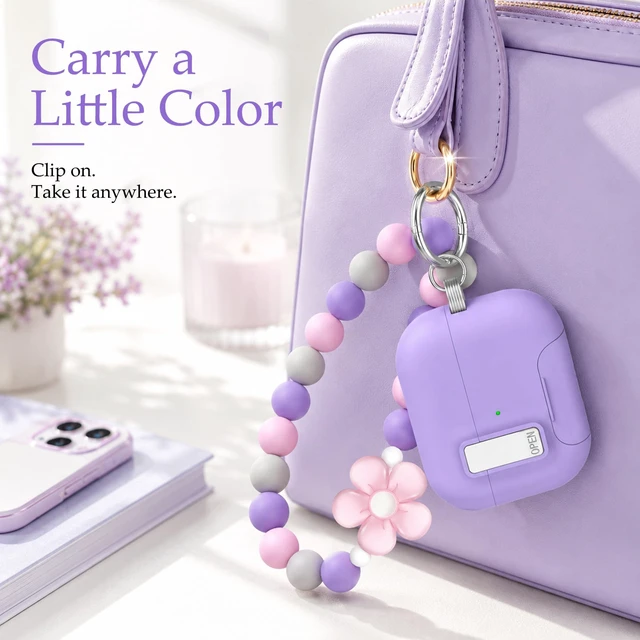 Alt view image 7 of 7 - for AirPods Pro 3 Case Magnetic & Safty Lock Phone Stand Purple Compatible with Air Pods Pro 3rd Generation Hard Shell for Women Girls with Cute Bling Girly Flower Keychain Charm Strap