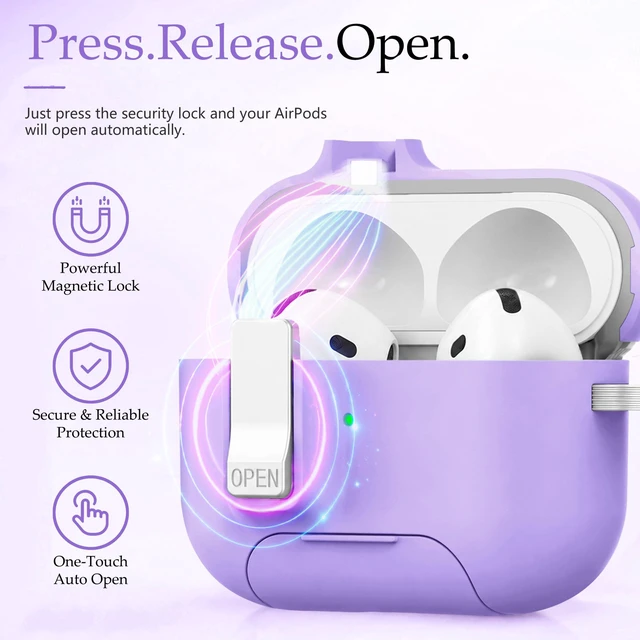 Alt view image 4 of 7 - for AirPods 5 4 Case Magnetic with Safty Lock Phone Stand Purple Compatible with Air Pods 5th/4th Generation Cover for Women Girls with Cute Bling Girly Flower Keychain Charm Strap