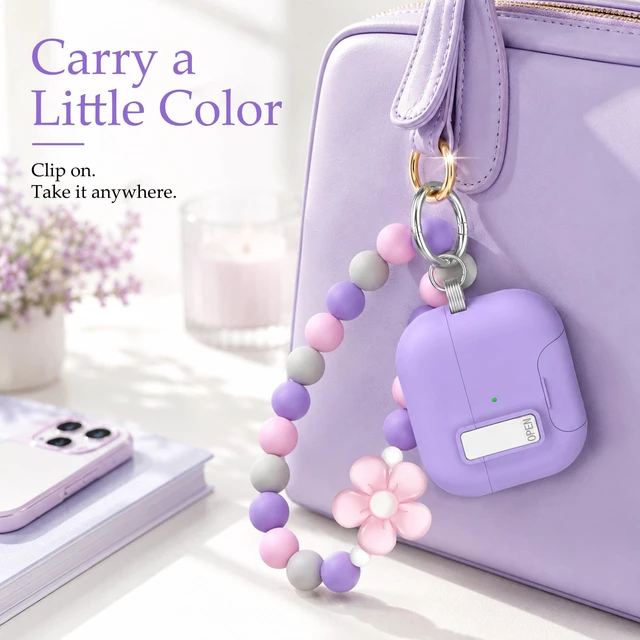 Alt view image 7 of 7 - for AirPods 5 4 Case Magnetic with Safty Lock Phone Stand Purple Compatible with Air Pods 5th/4th Generation Cover for Women Girls with Cute Bling Girly Flower Keychain Charm Strap