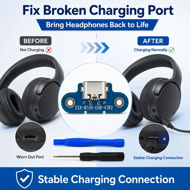Alt view image 7 of 7 - Charging Board Replacement for Beats Studio 2.0 B0501 Wireless USB DIY Repair Kit with Tools Restores Broken Charging Compatible B0501 Wireless Only Soldering Required