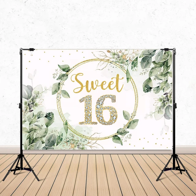 Alt view image 2 of 6 - Sweet 16 Birthday Decorations for Girls Sage Green Happy 16th Birthday Backdrop Banner Sweet Sixteen Photo Background for Teen Her Sweet 16 Birthday Gifts,16th Birthday Party Supplies Bday Decor