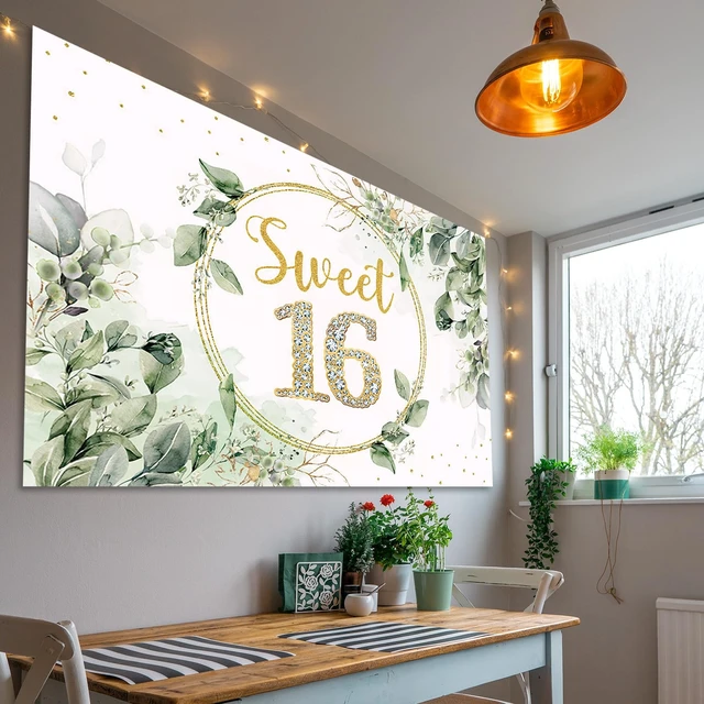 Alt view image 6 of 6 - Sweet 16 Birthday Decorations for Girls Sage Green Happy 16th Birthday Backdrop Banner Sweet Sixteen Photo Background for Teen Her Sweet 16 Birthday Gifts,16th Birthday Party Supplies Bday Decor