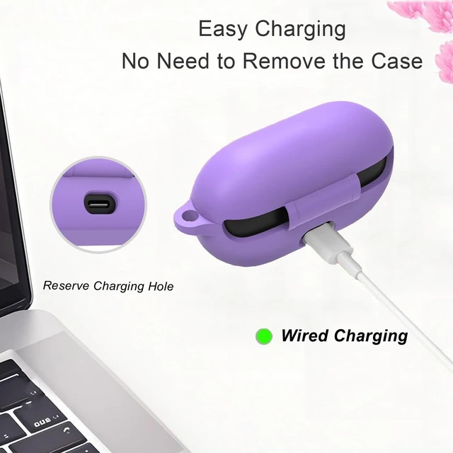 Alt view image 6 of 7 - Protective Case for Beats Solo Buds Case Cover with Cute Cherry Charm Heart Keychain, Soft Silicone Daisy Key Chains Accessories for New Beats Solo Charging Case Earbuds Lavender Purple