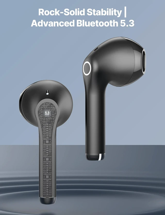 Alt view image 2 of 7 - 5.3 Bluetooth Earbuds Wireless Headphones with Microphone Carrying Case Work Commuting Travel Semi in Ear Earphones with Mic for iPhone Duo 18 17 Pro Max 16 15 for Samsung S26 Ultra S25 S24 Android