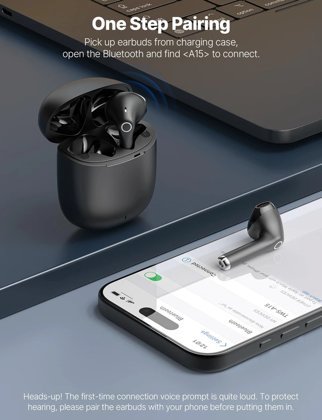 Alt view image 4 of 7 - 5.3 Bluetooth Earbuds Wireless Headphones with Microphone Carrying Case Work Commuting Travel Semi in Ear Earphones with Mic for iPhone Duo 18 17 Pro Max 16 15 for Samsung S26 Ultra S25 S24 Android