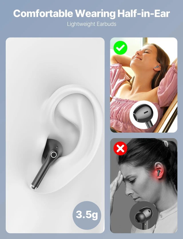 Alt view image 6 of 7 - 5.3 Bluetooth Earbuds Wireless Headphones with Microphone Carrying Case Work Commuting Travel Semi in Ear Earphones with Mic for iPhone Duo 18 17 Pro Max 16 15 for Samsung S26 Ultra S25 S24 Android
