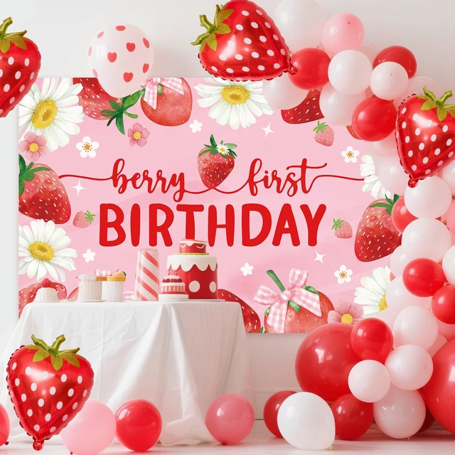 Alt view image 7 of 7 - Berry First Birthday Party Decorations Backdrop Sweet One Birthday Party Backdrop Banner for Girls Strawberry Theme Birthday Party Supplies 7FT*5FT