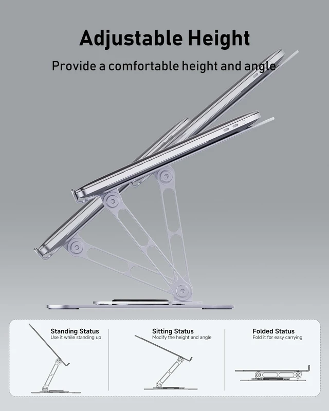 Alt view image 2 of 7 - Laptop Stand for Desk, Adjustable Laptop Stand Swivel Computer Riser 360 Rotation Base, Portable Ergonomic Laptop Holder for Office Home Fits MacBook Air Pro, Dell, HP (10"-17.3") - Silver