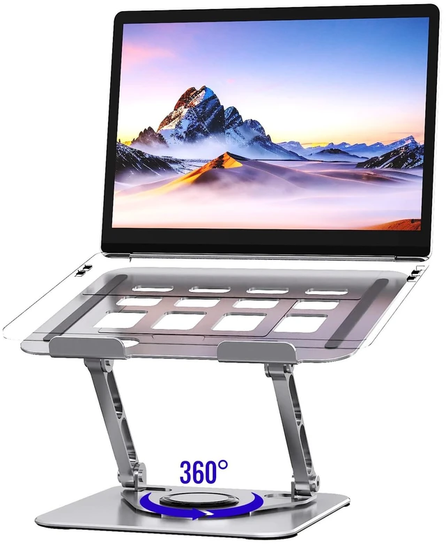 Main image of Laptop Stand for Desk, Adjustable Laptop Stand Swivel Computer Riser 360 Rotation Base, Portable Ergonomic Laptop Holder for Office Home Fits MacBook Air Pro, Dell, HP (10"-17.3") - Silver