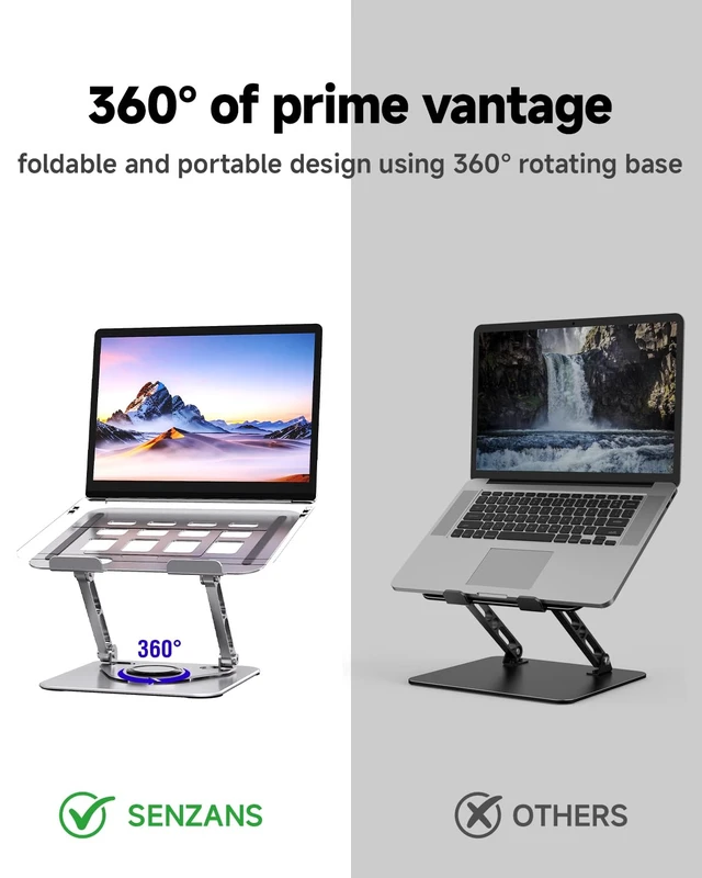Alt view image 4 of 7 - Laptop Stand for Desk, Adjustable Laptop Stand Swivel Computer Riser 360 Rotation Base, Portable Ergonomic Laptop Holder for Office Home Fits MacBook Air Pro, Dell, HP (10"-17.3") - Silver