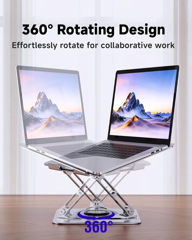 Alt view image 6 of 7 - Laptop Stand for Desk, Adjustable Laptop Stand Swivel Computer Riser 360 Rotation Base, Portable Ergonomic Laptop Holder for Office Home Fits MacBook Air Pro, Dell, HP (10"-17.3") - Silver