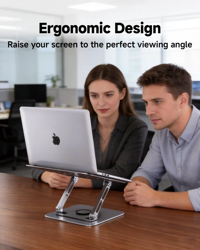 Alt view image 7 of 7 - Laptop Stand for Desk, Adjustable Laptop Stand Swivel Computer Riser 360 Rotation Base, Portable Ergonomic Laptop Holder for Office Home Fits MacBook Air Pro, Dell, HP (10"-17.3") - Silver