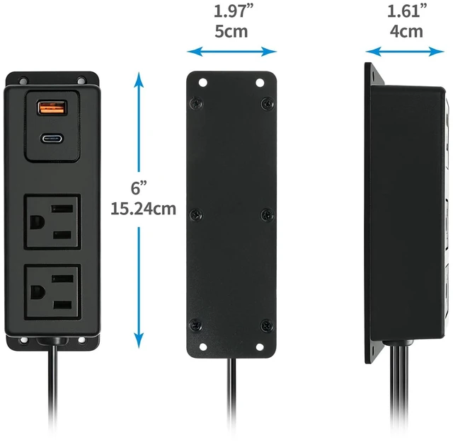 Alt view image 2 of 6 - Power Strip with USB C Port Fast Charge Wall Mounted Flat Plug 2AC Outlets Mountable Desk Charge Station 6.56 Feet Extension Cord for Desktop Desk Conference Table Cabinet Workbench
