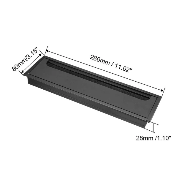Alt view image 3 of 3 - Aluminum Alloy Rectangle Wire Cable Grommet Hole Cover Cable Organizer for Office Desk Computer Desk Table 11 x 3.15 inch (280 x 80mm;Black)
