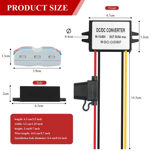 Alt view image 6 of 7 - Industrial IP67 Waterproof DC-DC Converter 10-60V to 5V 3A 15W - Solar/Truck/Marine Voltage Regulator, Suitable for Harsh Environments - Dustproof/Shockproof