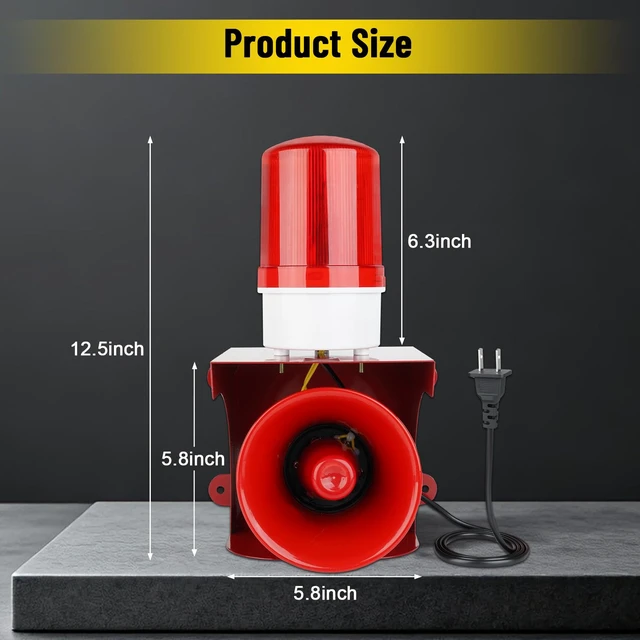 Alt view image 2 of 7 - AC110V Industrial Siren Alarm Strobe Light, 120dB Loud Horn & Red Beacon, Waterproof Outdoor Security Alarm for Factory, Office, Warehouse, Emergency, Fires, Tornado, Intruder Alert (120dB)