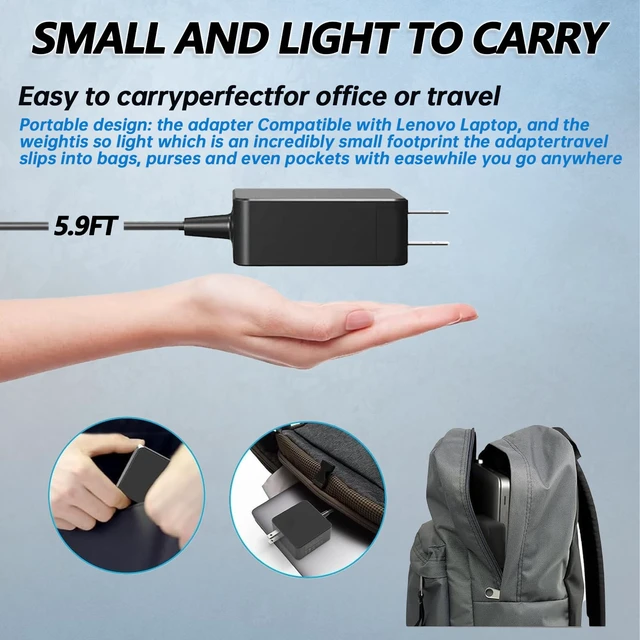 Alt view image 4 of 7 - 65W USB C Laptop Charger Compatible with Lenovo Thinkpad T14 T15 Yoga ThinkBook 14 16 Chromebook Computer Type C Fast Charging Power Supply Adapter Cord