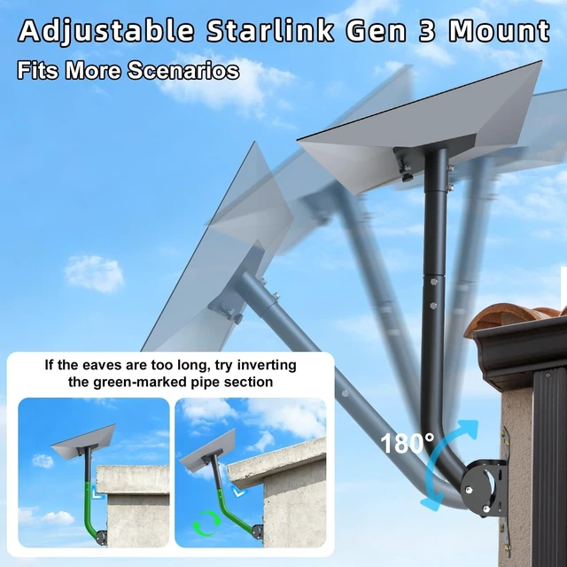 Alt view image 7 of 7 - Starlink Mount for Gen 3, Adjustable Wall/Roof Mounting Kit, Compatible with Starlink Standard V3. Includes Alloy Steel Adapter, Rustproof & Weatherproof, for Concrete & Wood Walls (Black)
