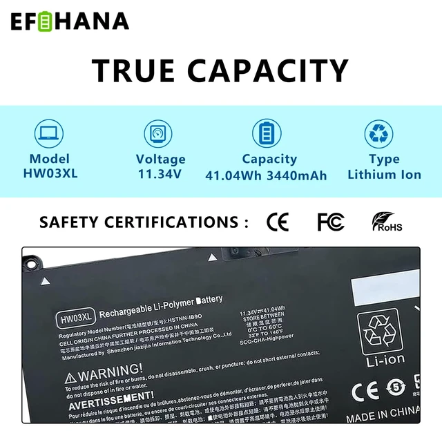 Alt view image 3 of 7 - HW03XL L97300-005 Laptop Battery Replacement for HP Pavilion 15-EG 15-EG00000 15-EH 15-EH0090WM 15T-EG 15Z-EH 17-CN 17-CP 17S-CU 17T-CN 17Z-CP Series L96887-421 TPN-C131 HSTNN-IB90 HWO3XL
