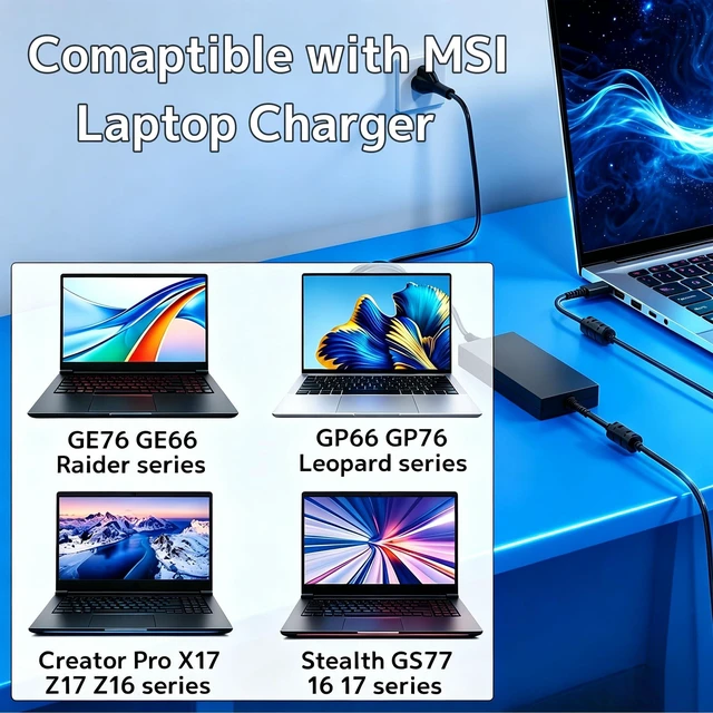 Alt view image 4 of 7 - 230W 240W Laptop Charger for MSI Stealth Creator Raider Leopard MS-17K3 Compatible with Chicony Raider GE76 GE66 GP76 GS77 Stealth 17 16 A16 12U Leopard 10UE 11UX Creator Pro Z17 Z16P Vector Power