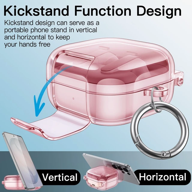 Alt view image 4 of 7 - Safety Lock Case for Galaxy Buds 4 Pro/4, Clear Pink Carabiner Clip, Transparent TPU, Shockproof Cover, Supports Wireless Charging
