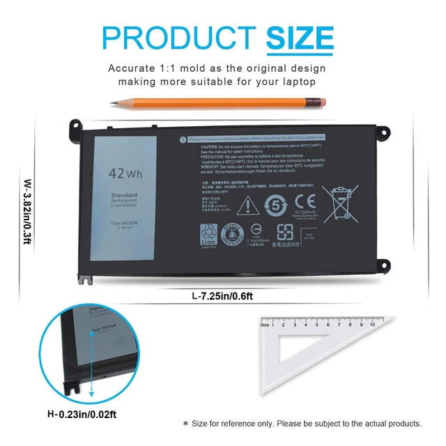 Alt view image 3 of 6 - 42Wh WDX0R WDXOR Battery for Dell Inspiron 15 5565 5567 5568 5570 5578 7560 7570 7569 7579 13 7368 7378 7375 5368 5378 5379 17 5765 5767 5770 3CRH3 T2JX4 FC92N CYMGM P69G P69G001 P58F P58F001 P75F
