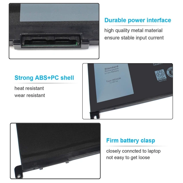 Alt view image 4 of 6 - 42Wh WDX0R WDXOR Battery for Dell Inspiron 15 5565 5567 5568 5570 5578 7560 7570 7569 7579 13 7368 7378 7375 5368 5378 5379 17 5765 5767 5770 3CRH3 T2JX4 FC92N CYMGM P69G P69G001 P58F P58F001 P75F