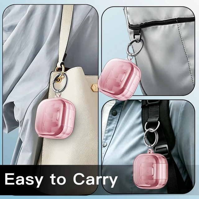 Alt view image 7 of 7 - Safety Lock Case for Galaxy Buds 4 Pro/4, Clear Pink Carabiner Clip, Transparent TPU, Shockproof Cover, Supports Wireless Charging