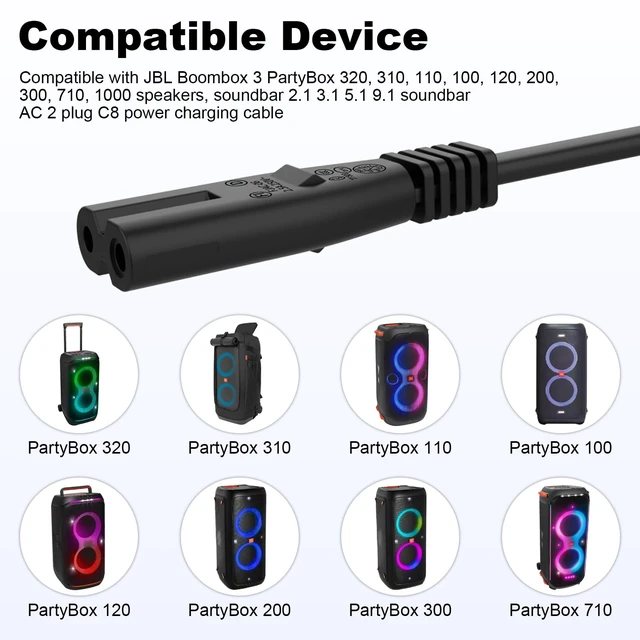Alt view image 3 of 7 - Printer Power Cord for HP OfficeJet Pro 8125e 8135e 8139e 9125e 9135e 9730e 8015e for HP DeskJet 2855e 2827e 4255e 4155e 4227e 2755 4158 Printer for JBL PartyBox 320 310 110 100 120 200 Speaker 10 FT