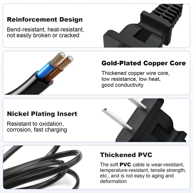 Alt view image 4 of 7 - Printer Power Cord for HP OfficeJet Pro 8125e 8135e 8139e 9125e 9135e 9730e 8015e for HP DeskJet 2855e 2827e 4255e 4155e 4227e 2755 4158 Printer for JBL PartyBox 320 310 110 100 120 200 Speaker 10 FT