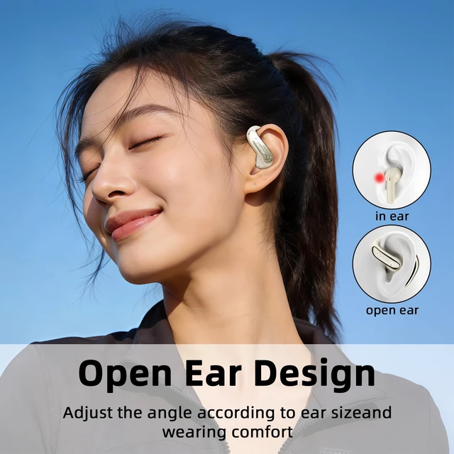 Alt view image 2 of 7 - Open Ear Bluetooth Headphones Wireless, Touch Control Earphones Lightweight Design, Bluetooth 6.0, 20H Playtime,Built-in Mic,Ear Hooks Ear Buds Design, Wireless Bluetooth Headset for Work