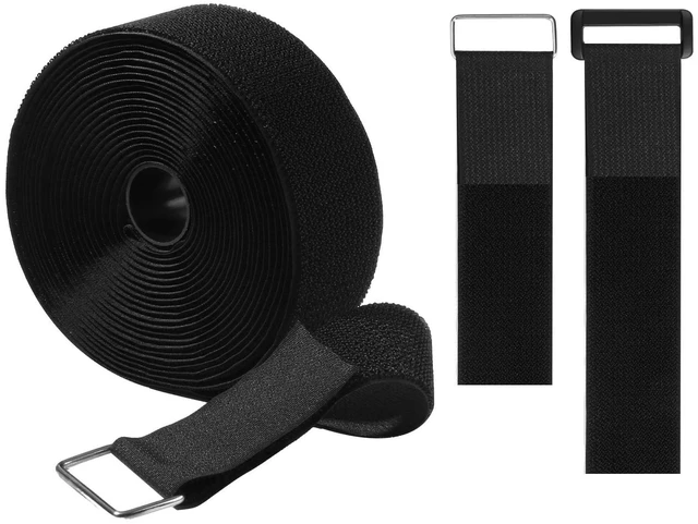 Main image of 20ft x 2 Inch Hook And Loop Straps Black,Adjustable Reusable Fastening Cable Straps With 40 Metal And Plastic Buckles