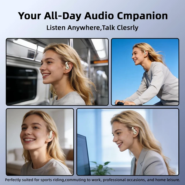 Alt view image 7 of 7 - Open Ear Bluetooth Headphones Wireless, Touch Control Earphones Lightweight Design, Bluetooth 6.0, 20H Playtime,Built-in Mic,Ear Hooks Ear Buds Design, Wireless Bluetooth Headset for Work