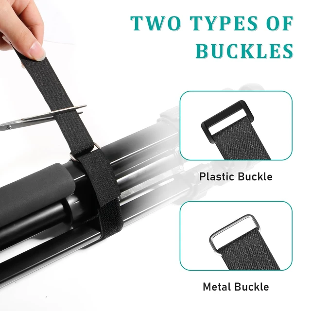 Alt view image 6 of 7 - 20ft x 1.5 Inch Hook And Loop Straps Black,Adjustable Reusable Fastening Cable Straps With 40 Metal And Plastic Buckles