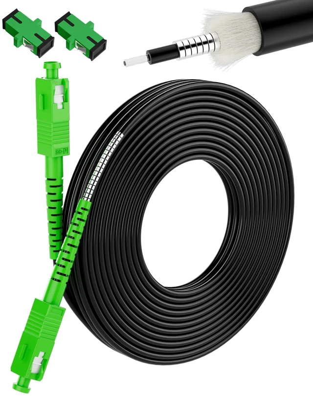 Main image of SC/APC Fiber Optic Internet Cable OS2 Outdoor Armored 45M/148FT LSZH, SC/APC to SC/APC Fiber Patch Cable, SC to SC Singlemode, 9/125µm Simplex SMF Jumper for FTTH/FTTP ONT with 2 Couplers