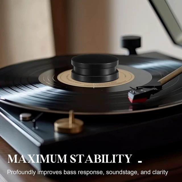 Alt view image 4 of 7 - 26.8 Ounce/ 760 Gram Record Weight Stabilizer with Brush Gift Box,Black Turntable Clamp Heavy Weight High Mass Steel Lp Disc Vinyl Record Player Accessory for Vibration Damping Christmas Favor Gift